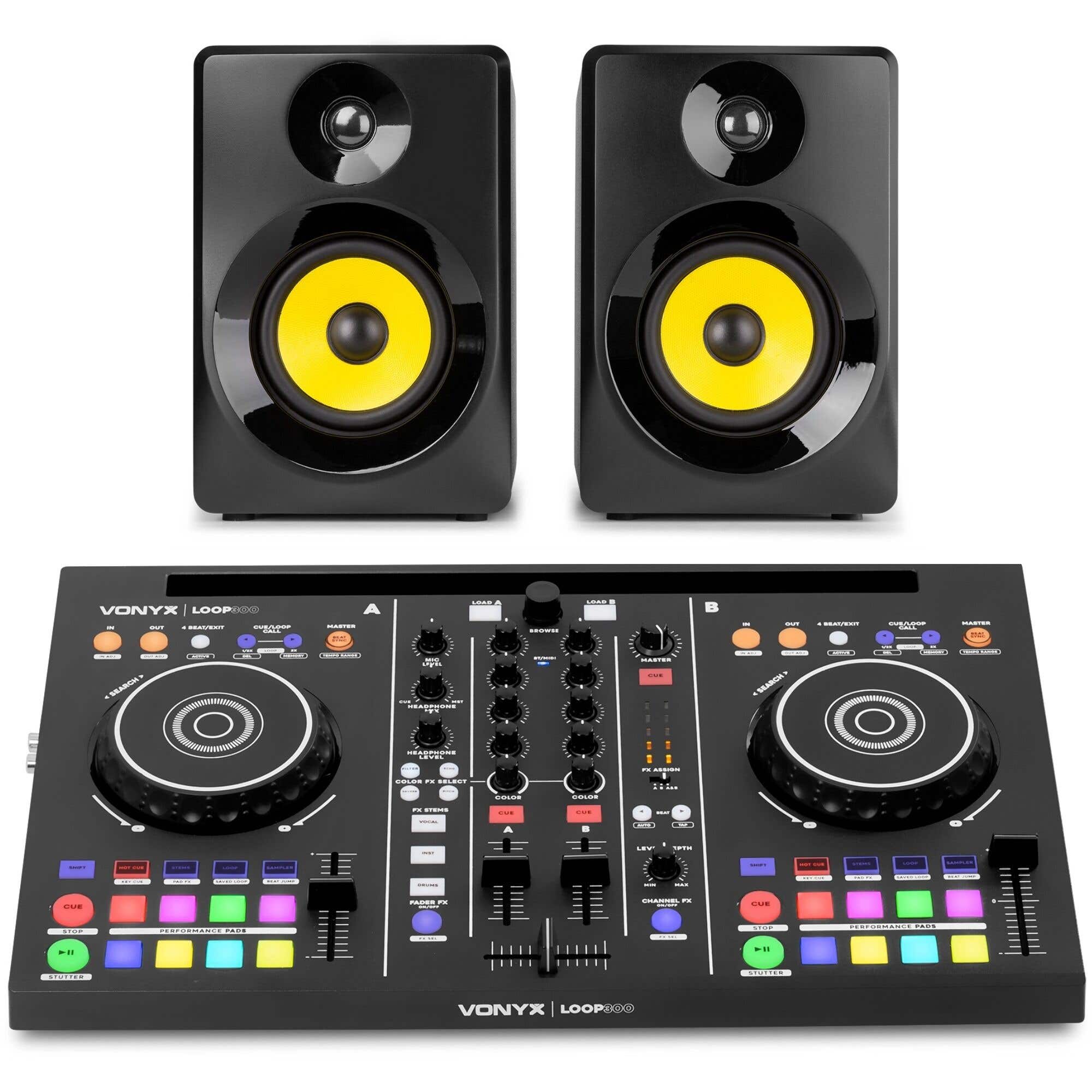 Vonyx Loop300 - Pack DJ Amateur avec Controleur DJ MIDI Virtual DJ LE, Entrée Micro, Enceintes et Casque