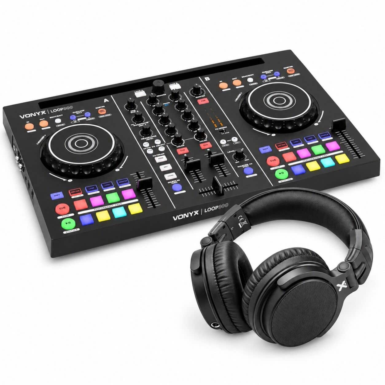 Vonyx Loop300 - Controleur DJ MIDI 2 Platines avec Virtual DJ LE, Entrée Micro et Casque DJ