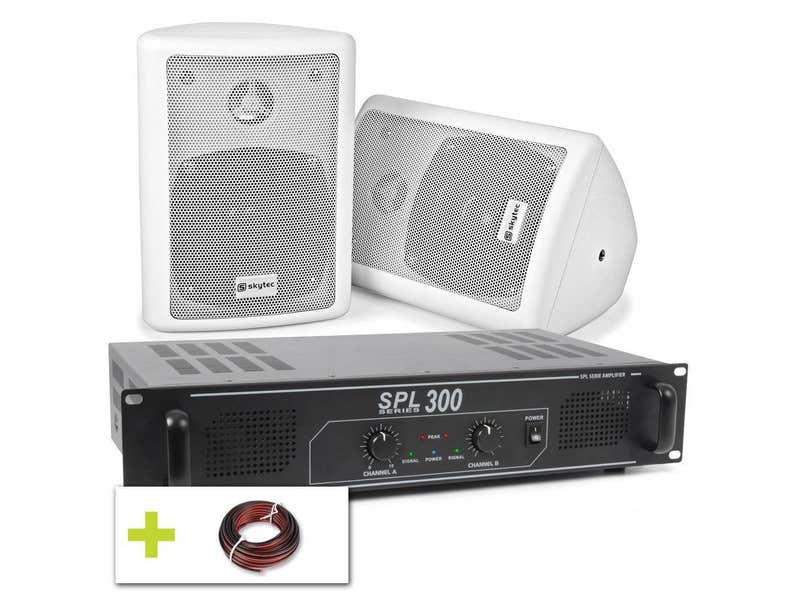 SkyTec Set Stéréo - Paire d'Enceintes 2 Voies, avec Amplificateur et Câble