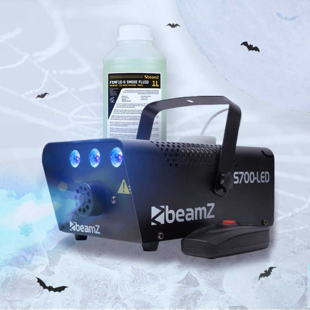 Pack BeamZ S700LED ‘ICE’ – Machine à fumée 700 W avec 3 LEDs bleues |1 L liquide inclus