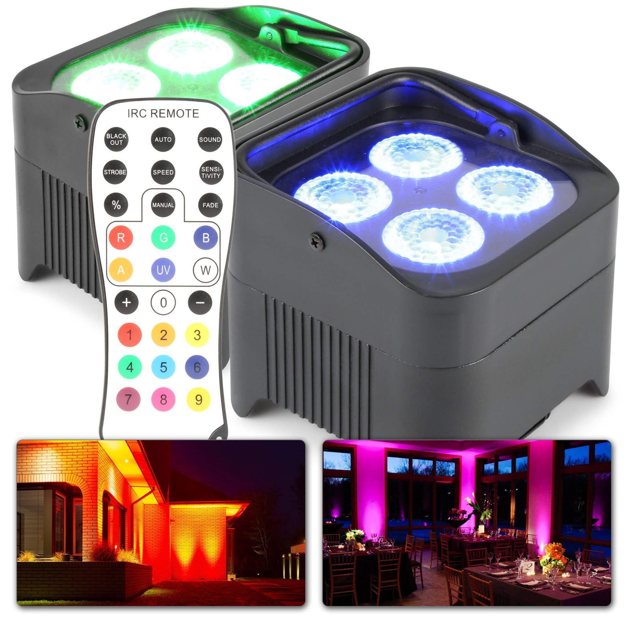 BeamZ BBP94 - Lot de 2 Projecteurs PAR Uplight sur Batterie RGB-UV DMX - 40 Watts