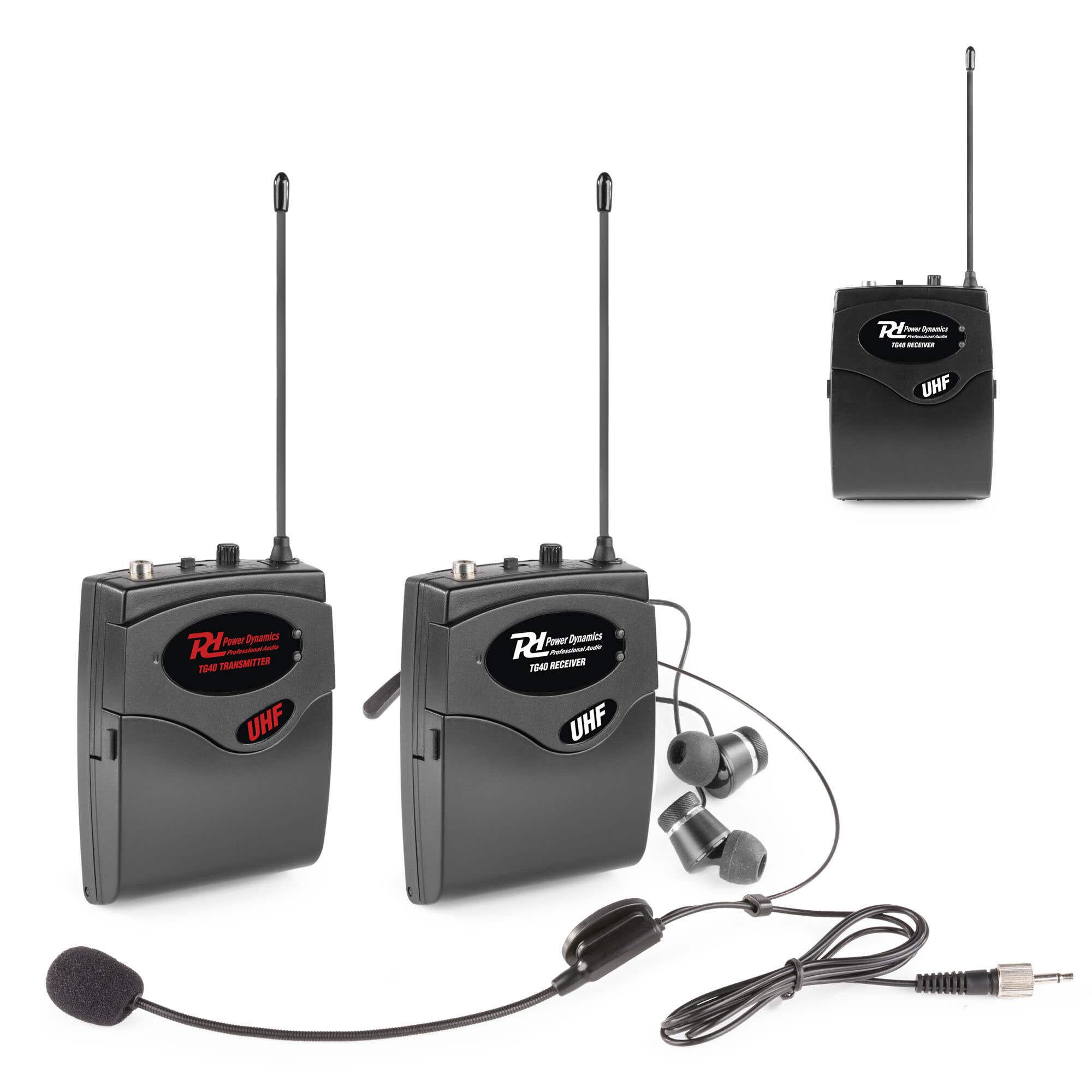 Power Dynamics TG40 - Audiophone Visite Guidée - 1 émetteur et 2 récepteurs - Portée 50m 