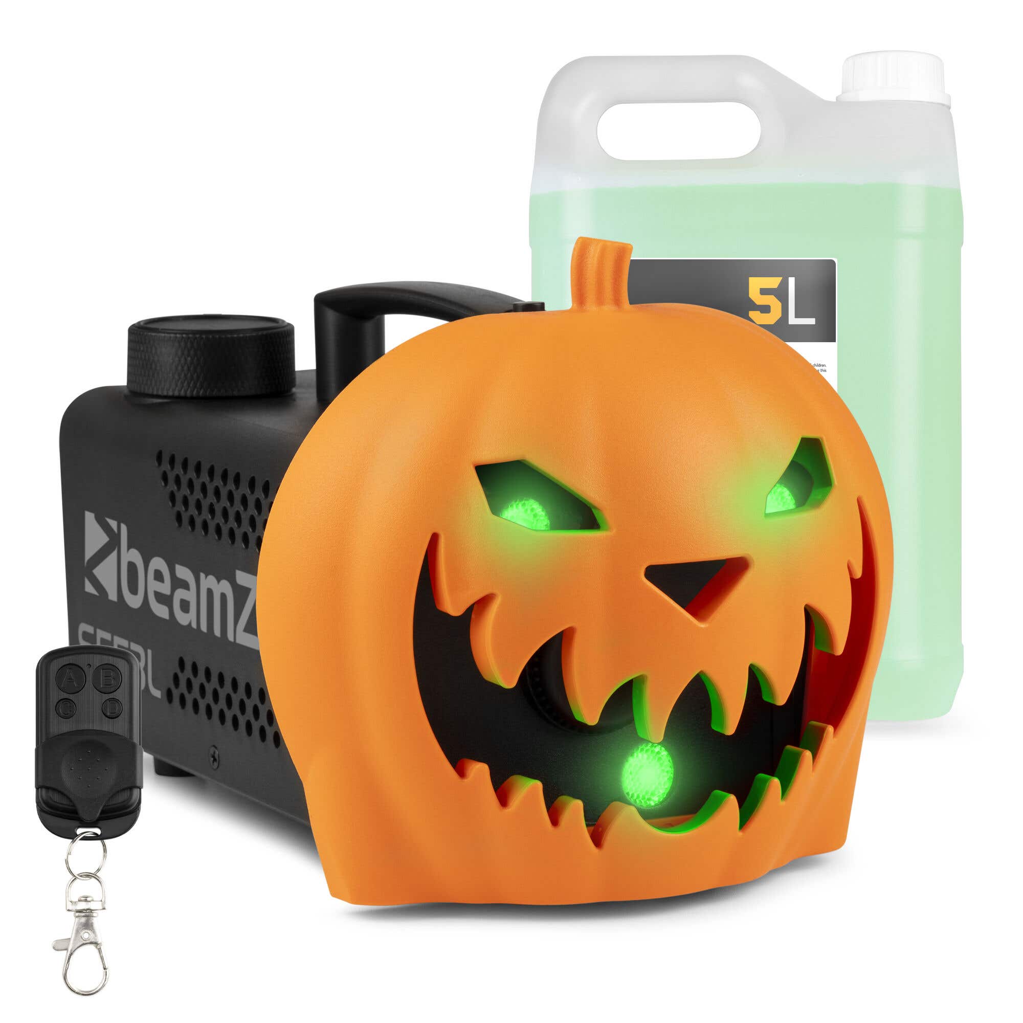 Pack Machine à Fumée Citrouille Halloween & Liquide Supplémentaire 5L - Rires Diaboliques et Effets Lumineux