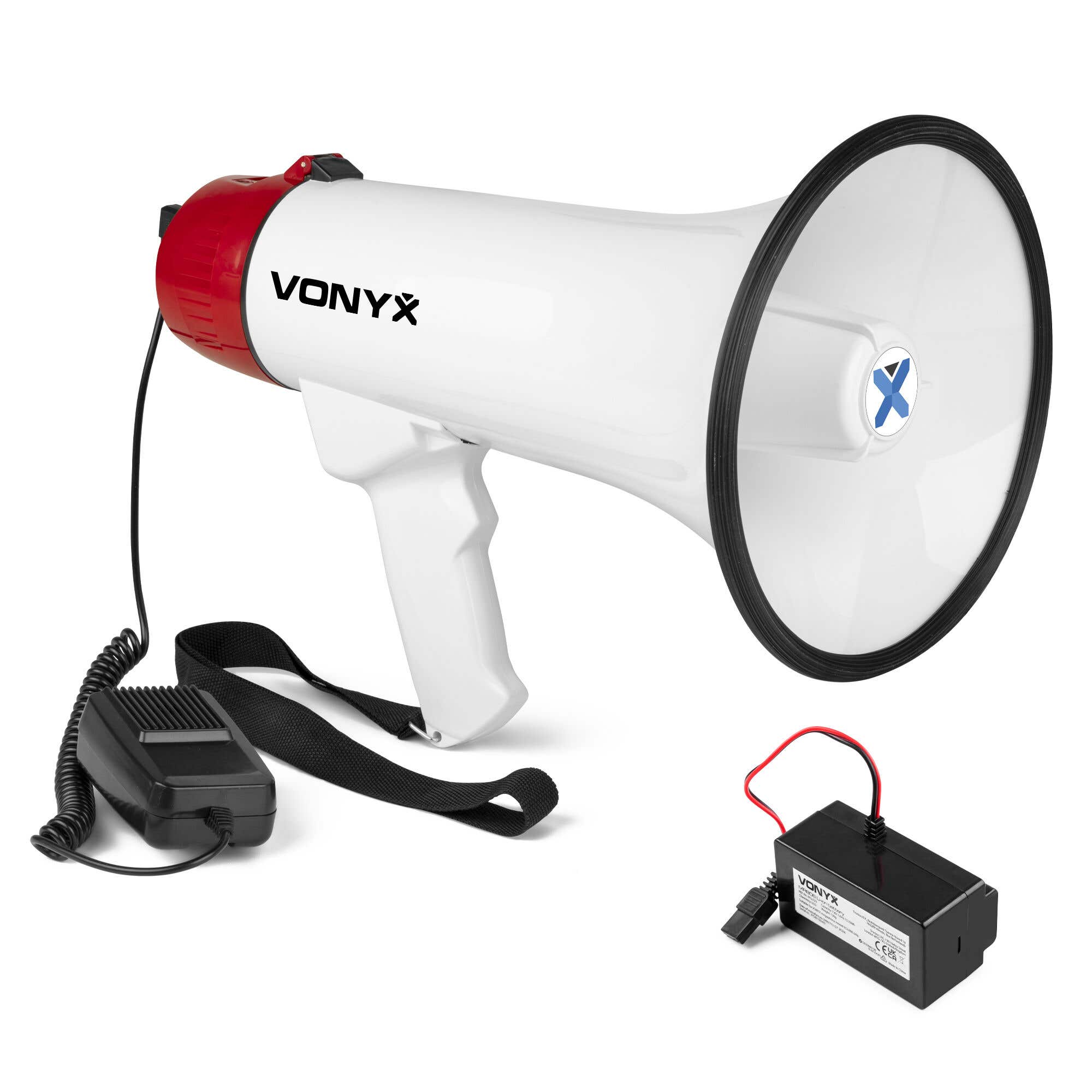 Vonyx MEG045 - Mégaphone 45 Watts avec Batterie MRB06, Idéal Manifestations, Bluetooth, Micro Main - Portée 1km 