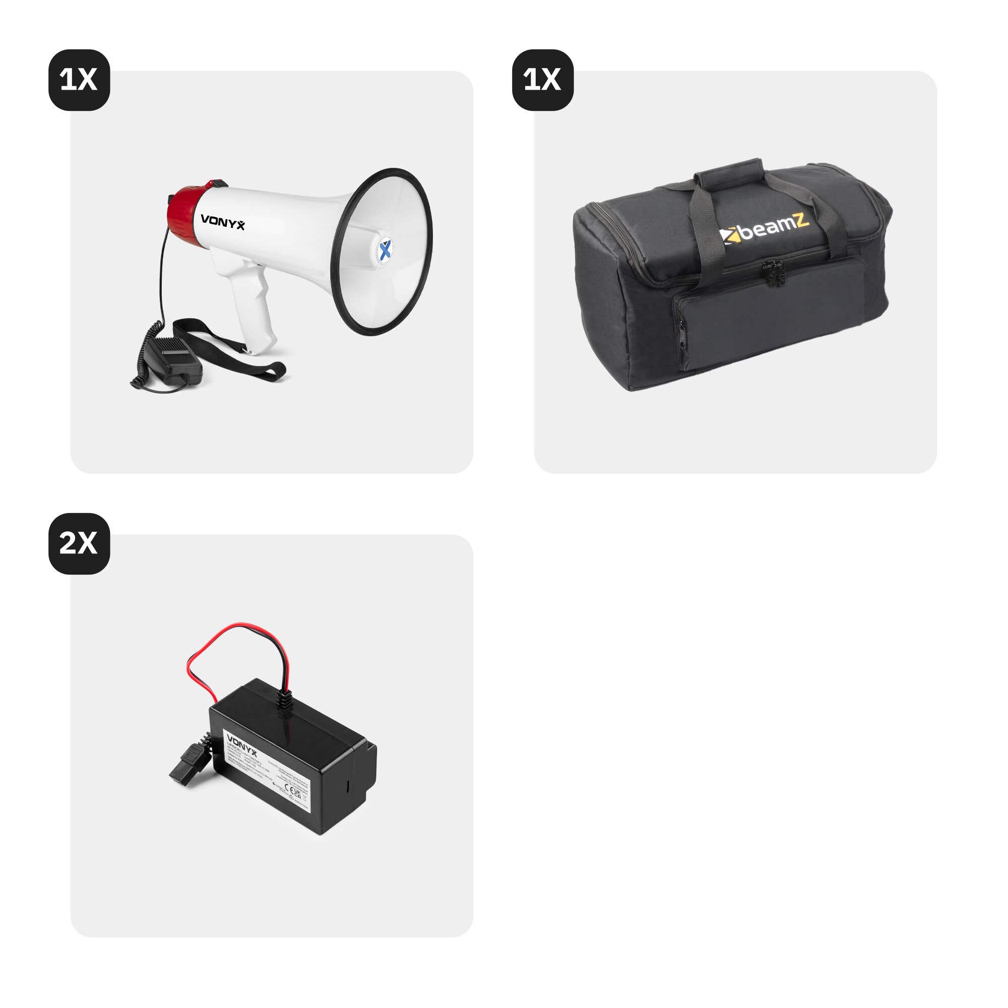 VONYX MEG045 Mégaphone 45W – Portée 1 Km, Bluetooth, MP3, Micro Main, 2 Batteries MRB06, Sac De Transport