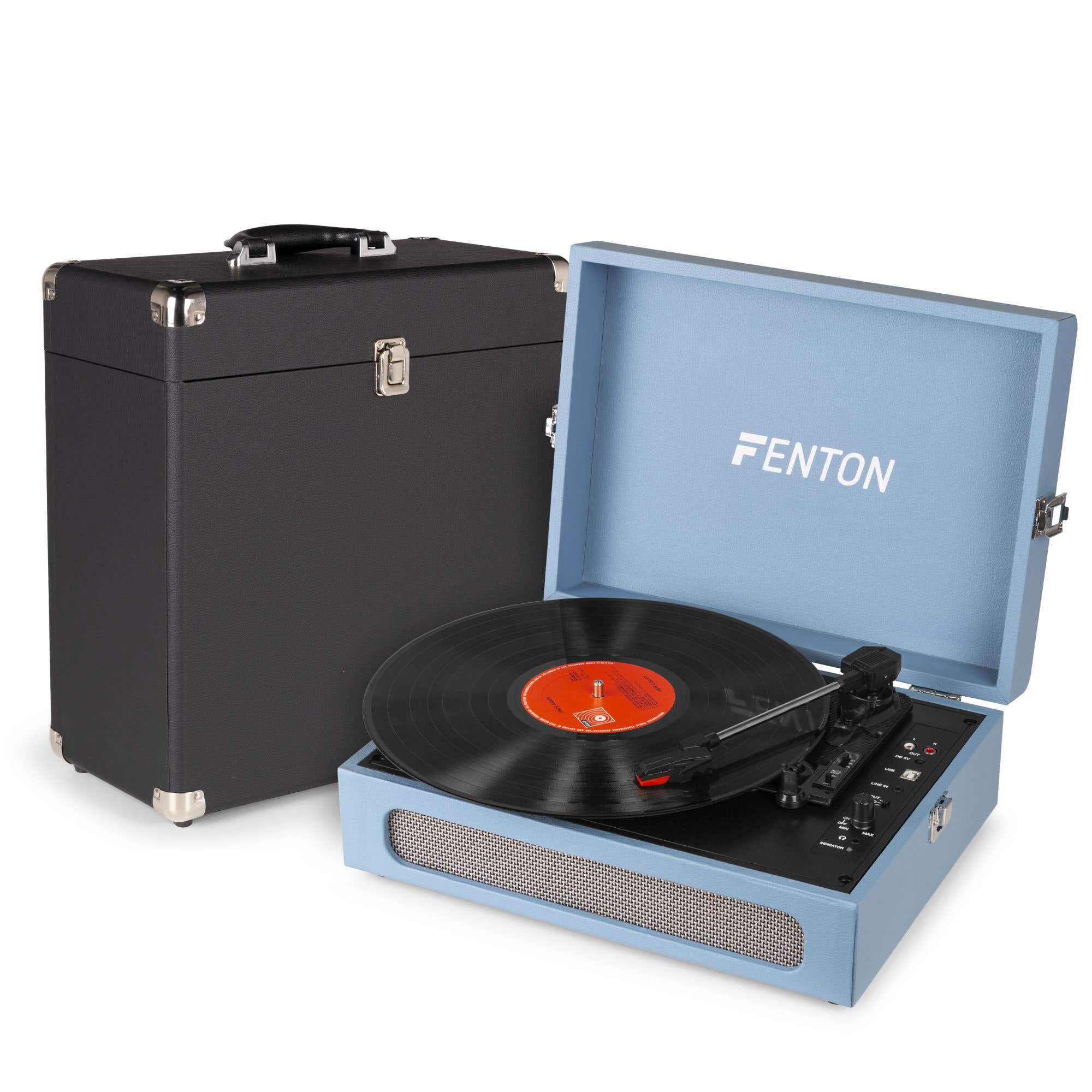 Fenton RP118E - Pack Platine Vinyle Bleue avec un Étui de Rangement Audizio RC32 BT sans fil In - Noir