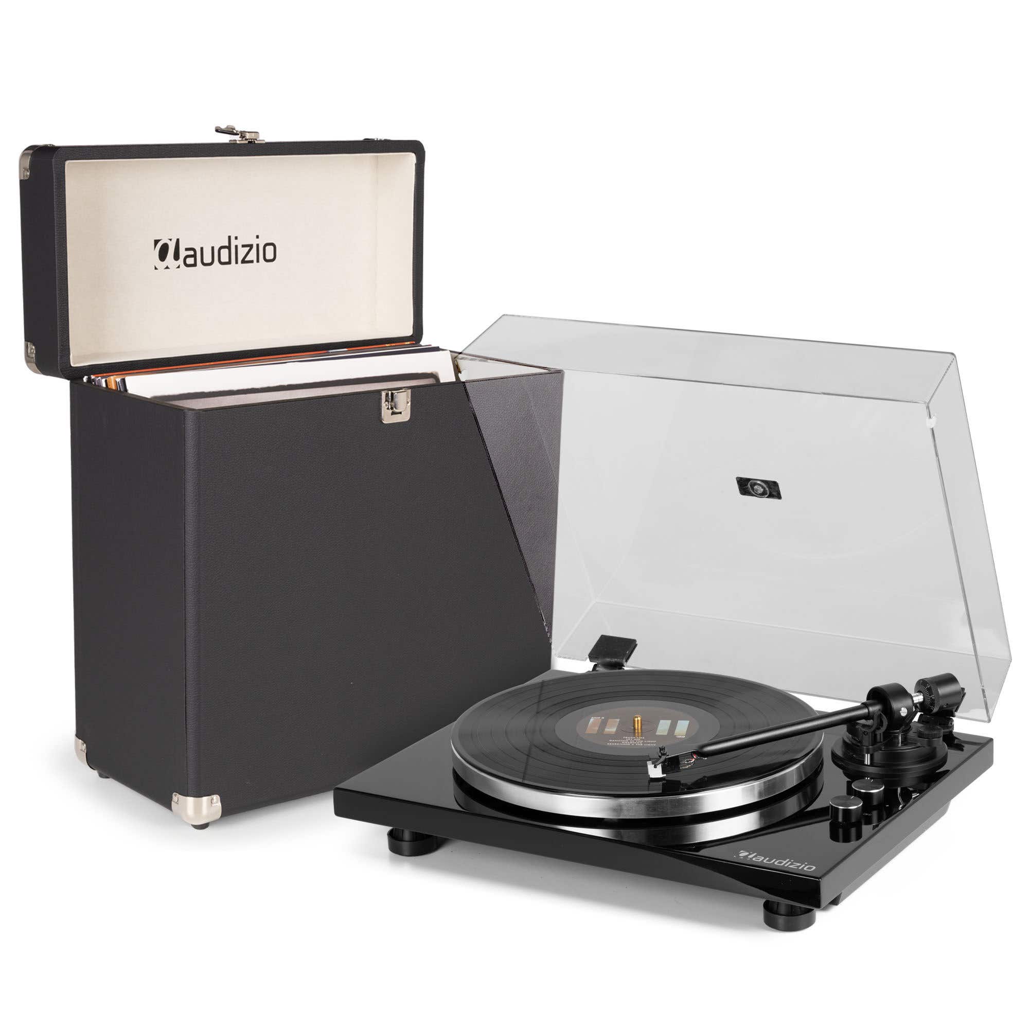 Audizio Toledo - Pack Platine Vinyle HiFi Premium Sortie Bluetooth - Étui de Rangement pour Vinyle 33 Tours RC32 inclus - Noire