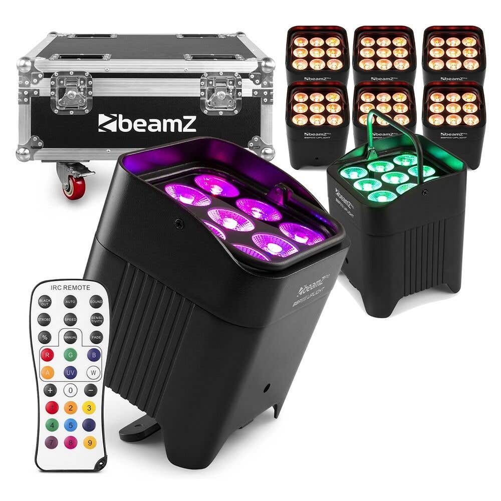 Pack 8 × BeamZ Pro BBP59 - Projecteurs d’ambiance sans fil IP65 RGBWA-UV 9×12 W | Flightcase de Recharge et Transport Inclus