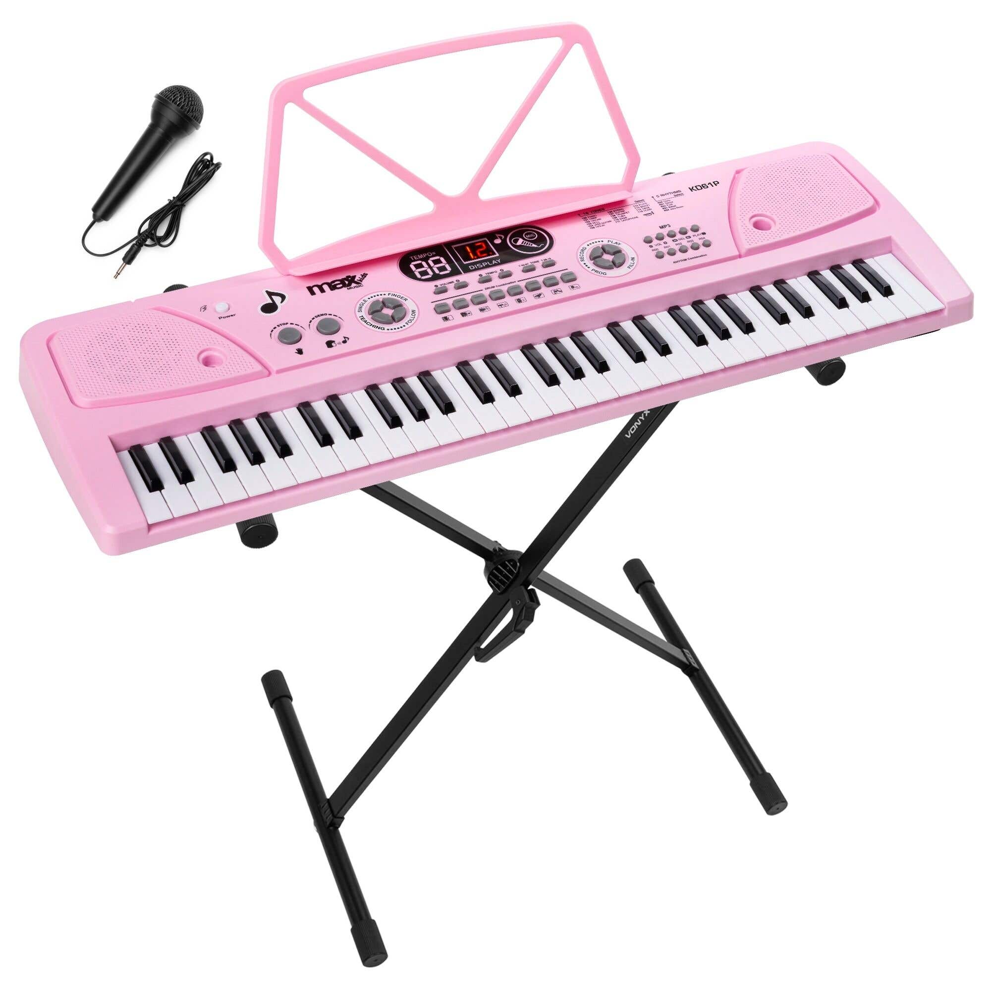 Pack MAX KD61P - Clavier 61 Touches avec Support | Piano Électronique Portable Débutant - Rose