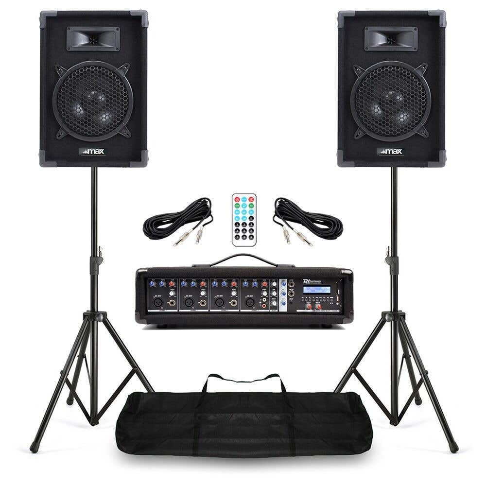 Pack Sono MAX Music / Power Dynamics / Vonyx - 2 Enceintes 8″ + Mixer 4 Canaux | Système PA pour Chanteurs, Groupes & Animations