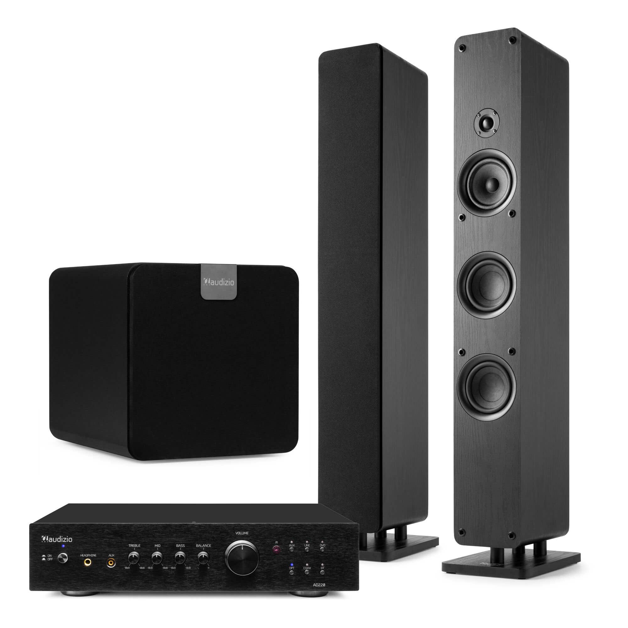 Audizio ARCO - Pack Home Cinema Système Stéréo Noir 480W avec Enceintes Colonnes, Subwoofer 8