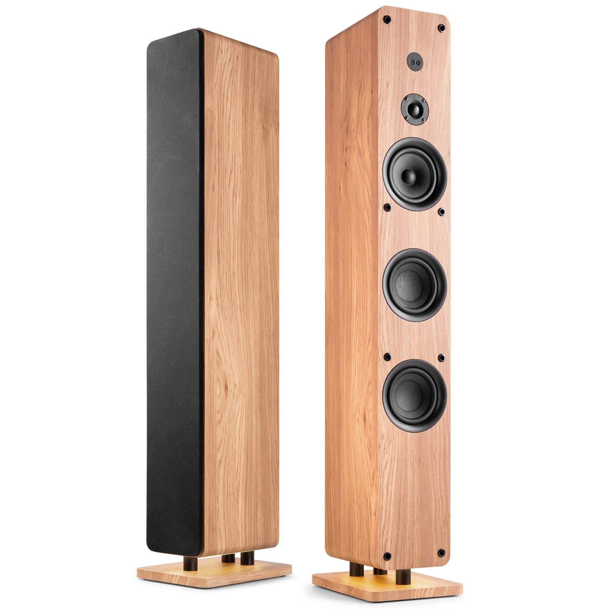 Audizio ARCO - Paire d'Enceintes Colonne Hi-Fi Stéréo 320W avec Radio DAB+, BT, pour Salon, TV et Musique, Finition Chêne Clair