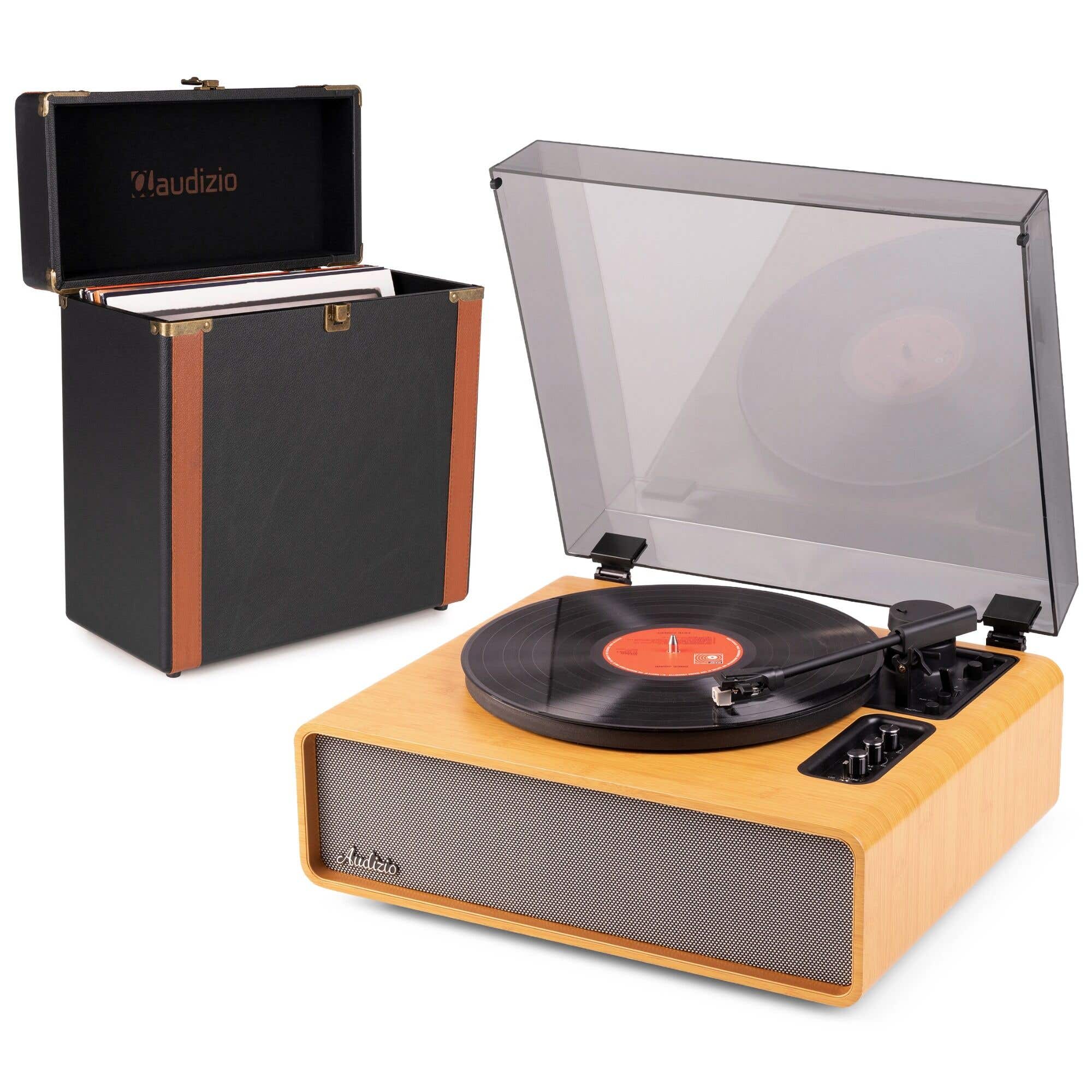 Ensemble Platine Vinyle BT Hi-Fi Haut de Gamme Audizio Laredo Bambou avec Valise Vinyle Audizio RC37 Édition Luxe