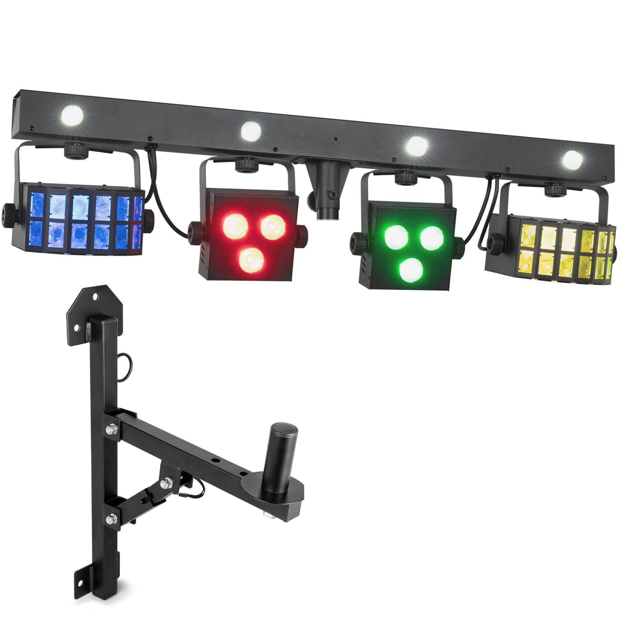 BeamZ SHOWBAR FREE2 - Barre avec 2x Derby, 2x PAR LED RGBW et Stroboscope DMX avec Sac et Support Mural