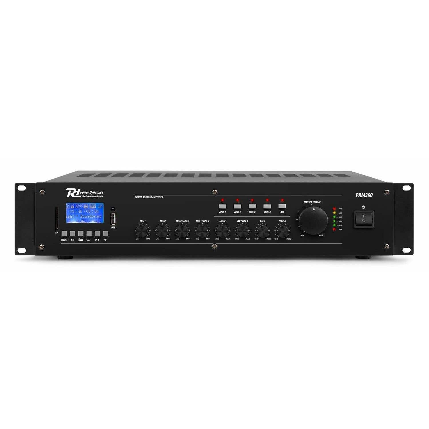 Power Dynamics PRM360 - Amplificateur Mixeur 6 Canaux, 360W, Bluetooth, avec Télécommande