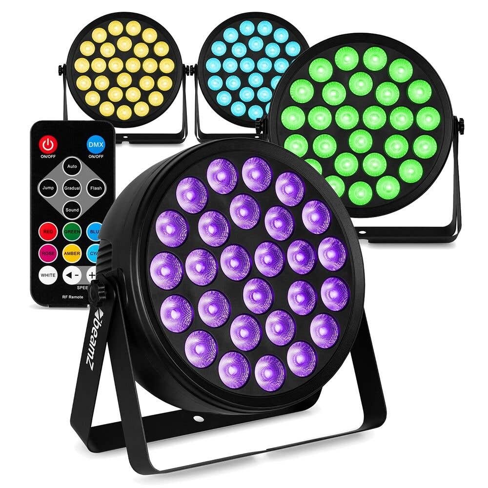 BeamZ BCC260 - Pack de 4 FlatPAR LED RGBWA-UV 27x 6W Extra-Plats avec Télécommande - Projecteurs PAR LEDs DJ Puissant avec Effet UV pour Soirées