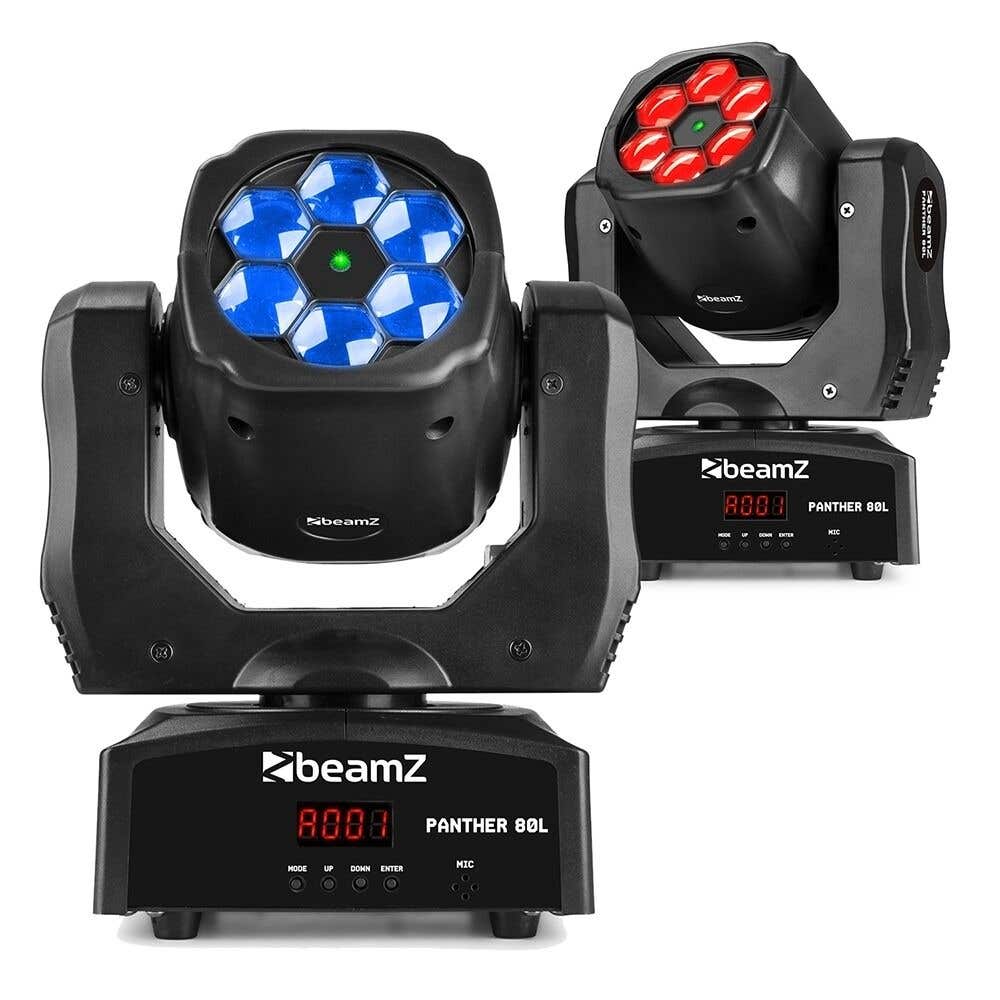 BeamZ Panther 80L - Pack de 2 Lyres Motorisées Bee Eye avec Gobo et Laser - 2x 6x 12 Watts RGBW