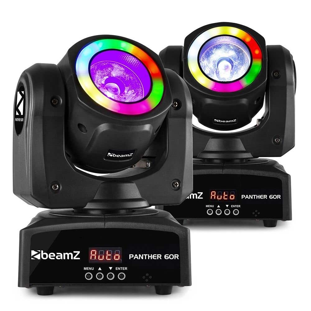BeamZ Panther 60R - Pack de 2 Lyres Beam LEDs avec Anneaux LEDs - 60 Watts 