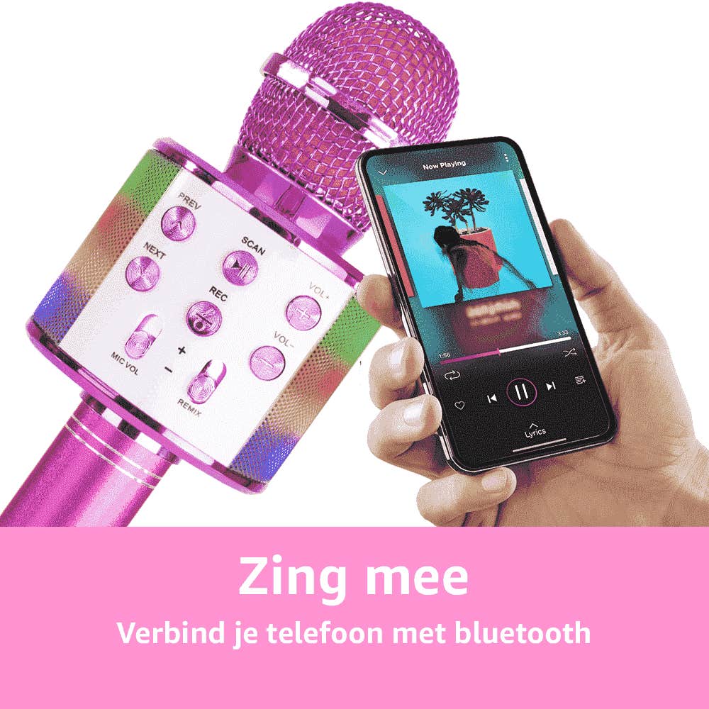 Micro Karaoké Bluetooth BONAOK – Sans Fil, Rose, Format Main, Avec Câble USB (ouvert Jamais Utilisé)