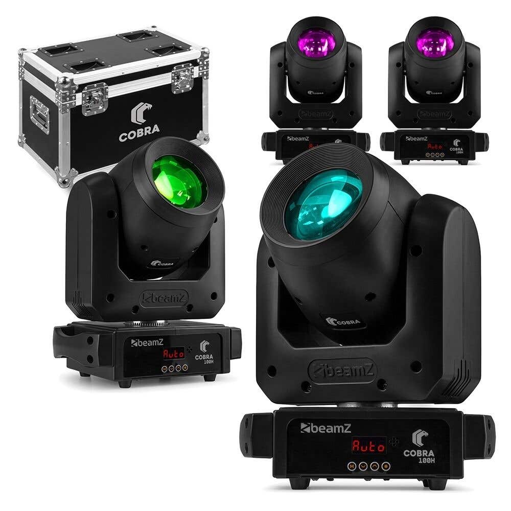 Pack 4x BeamZ Cobra 100H - Lyre LED Motorisée Beam avec Prisme Rotatif DMX - 100W | Flightcase Inclus