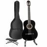 Max SoloArt - Guitare Acoustique Classique Pack Débutant avec Stand et Repose-Pied - Noire