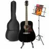 Max SoloJam Western - Guitare Acoustique Pack Débutant avec Pupitre et Stand - Noire