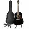 Max SoloJam - Guitare Acoustique Pack Débutant avec Stand et Repose-Pied - Noire