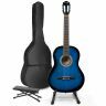 Max SoloArt - Guitare Acoustique Classique Pack Débutant avec Stand et Repose-Pied - Bleue