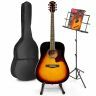 Max SoloJam Western - Guitare Acoustique Pack Débutant avec Pupitre et Stand - Sunburst