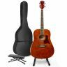 Max SoloJam Western - Guitare Acoustique Pack Débutant avec Stand et Repose-Pied - Couleur Noyer