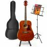 Max SoloJam Western - Guitare Acoustique Pack Débutant avec Pupitre et Stand - Couleur Noyer