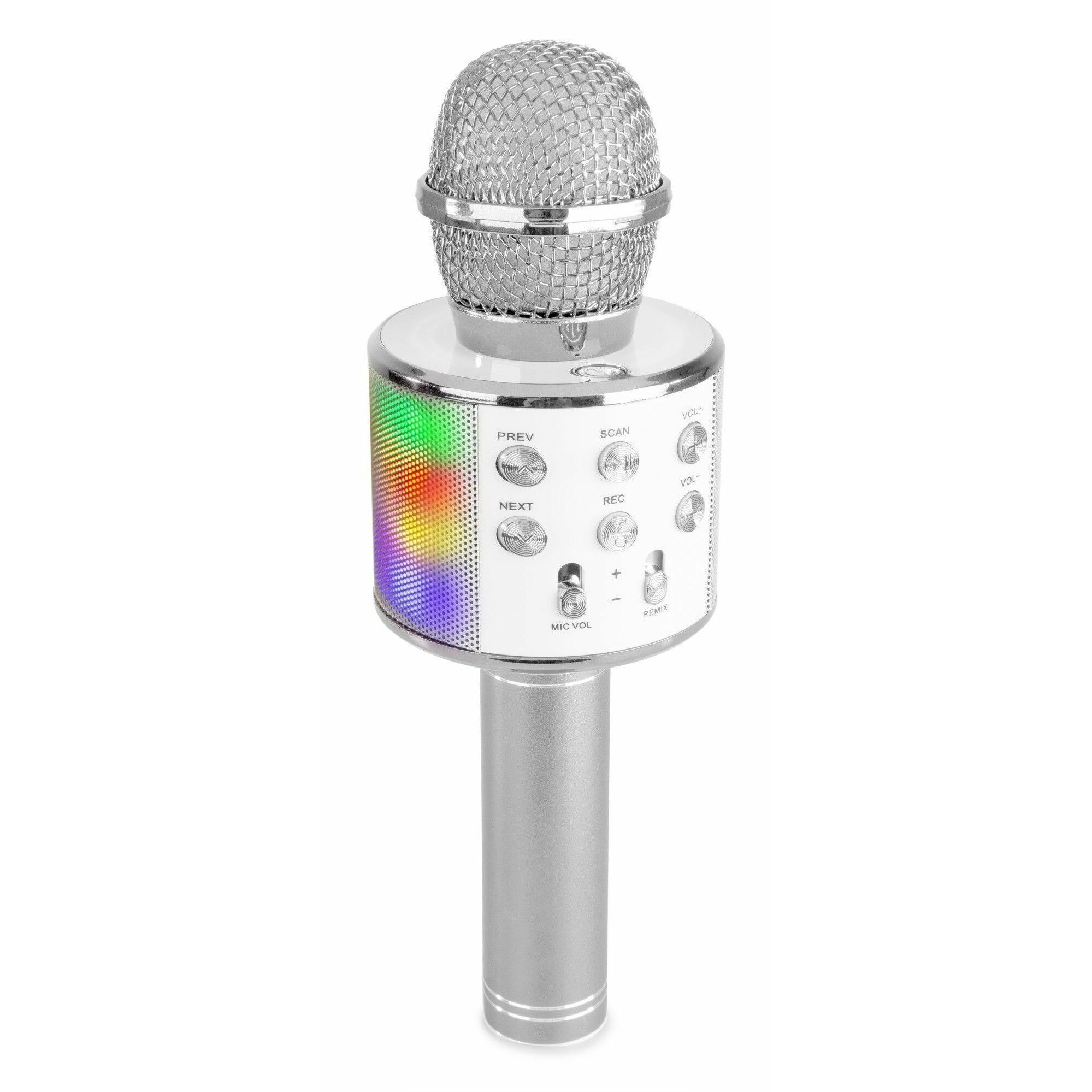 Playos® - Microphone Karaoké - Argent - Sans Fil - Bluetooth