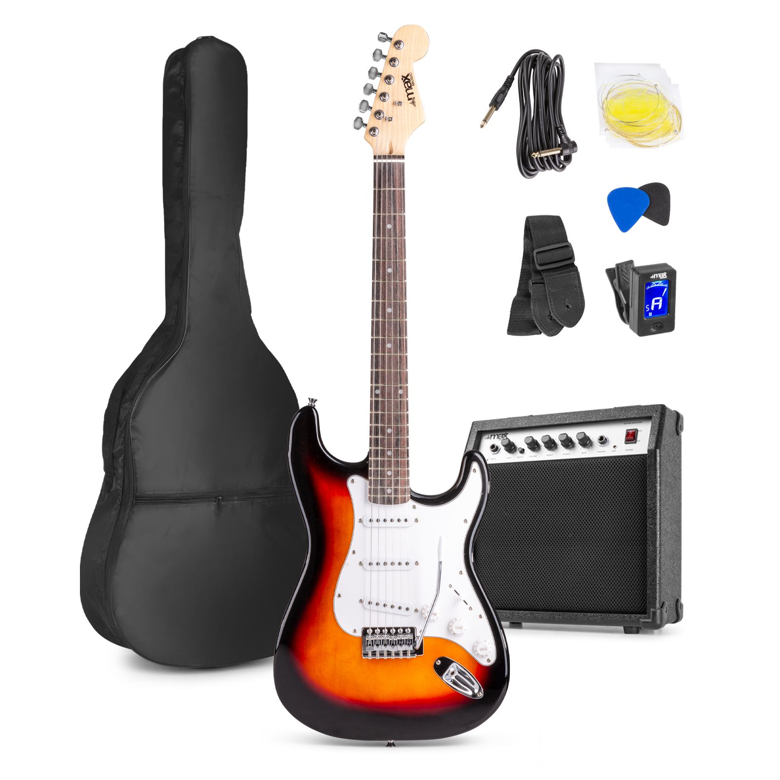 MAX Pack Guitare Électro-Acoustique avec Accessoires - Sunburst