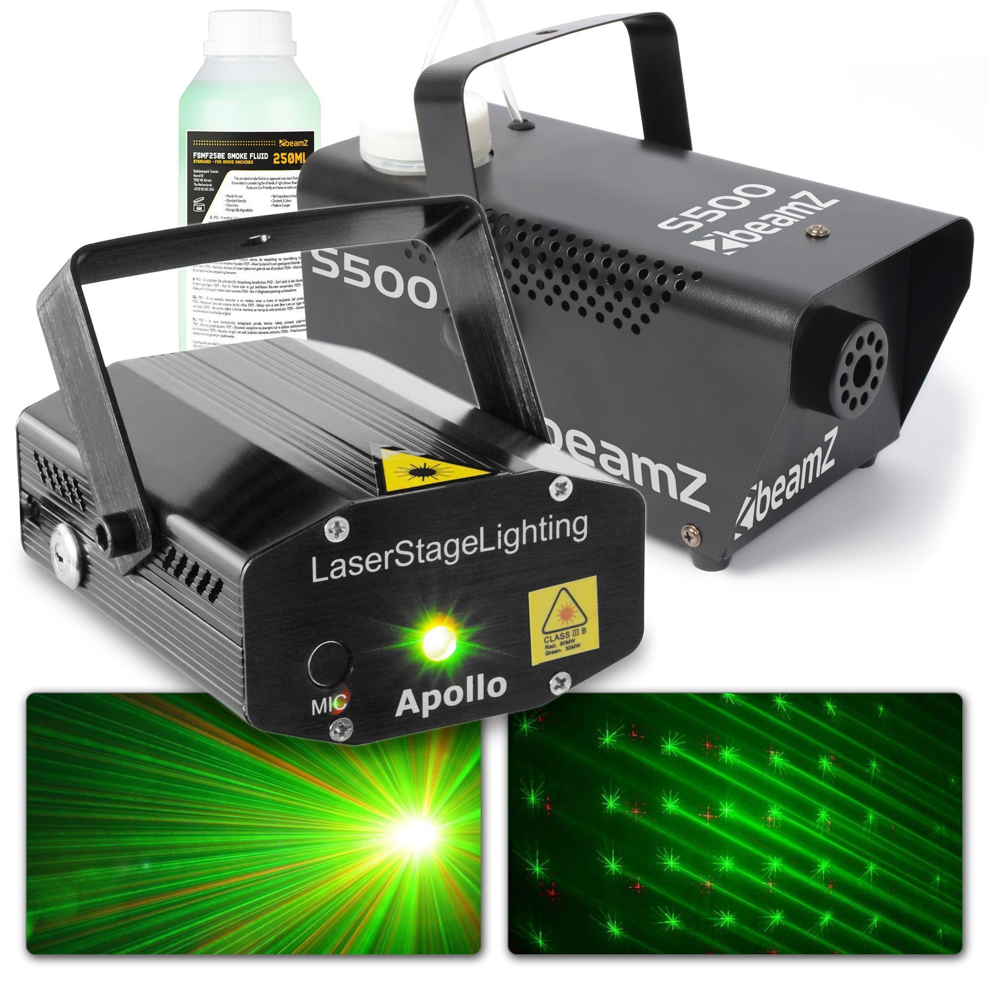 Beamz Pack Jeu de Lumière avec Machine à Fumée S500 et Laser