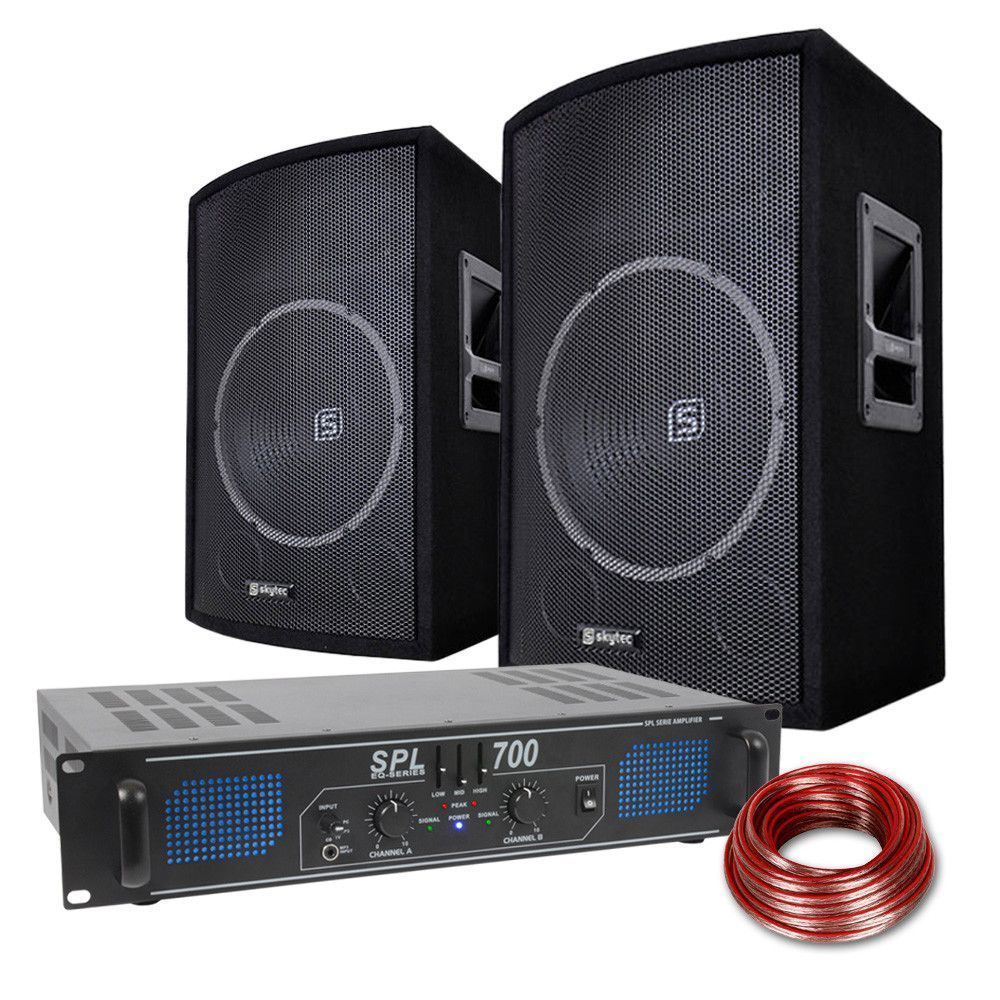 Pack Sono DJ PA 1000W 2 Enceintes Actives/Passives LEDs 12 FM/USB