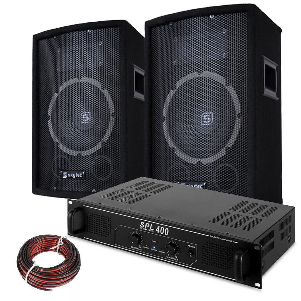 SkyTec Pack DJ - 2 Enceintes 8 Pouces, Amplificateur et Câble