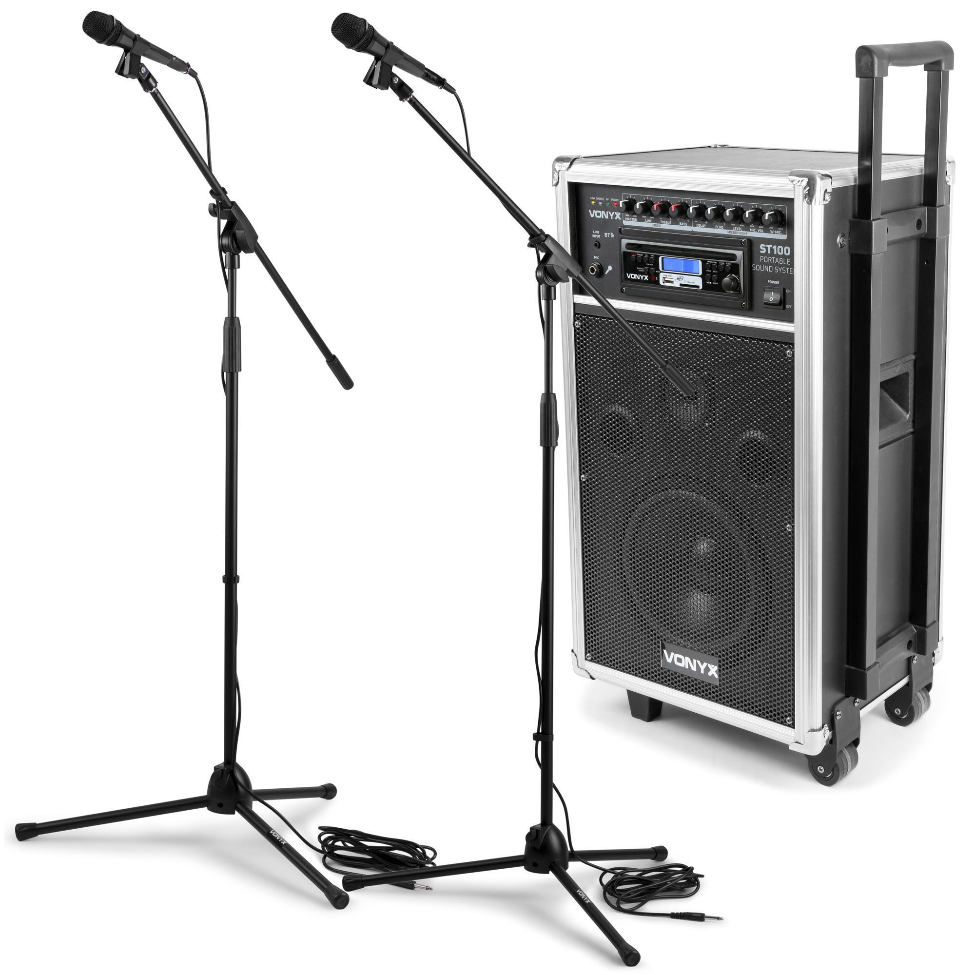 Vonyx ST100 Portable PA System with CD, Bluetooth + Wireless Mics