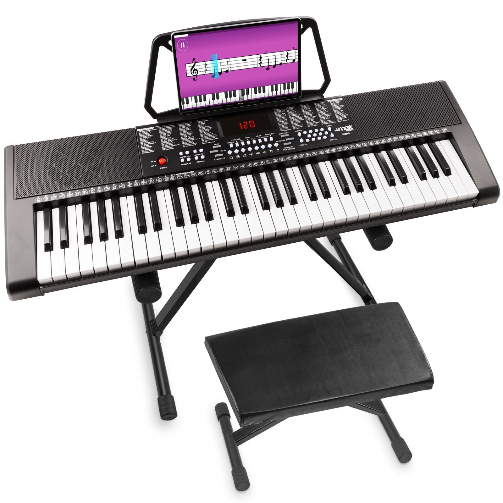 Kit de piano à clavier 4.2 à 61 touches avec support de clavier, pupitre de  partition et cours