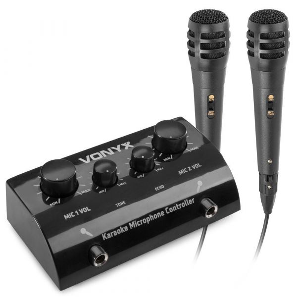 SkyTec AV430B Microhpones station mixage echo karaoké 2 canaux avec 2 microphones - noir