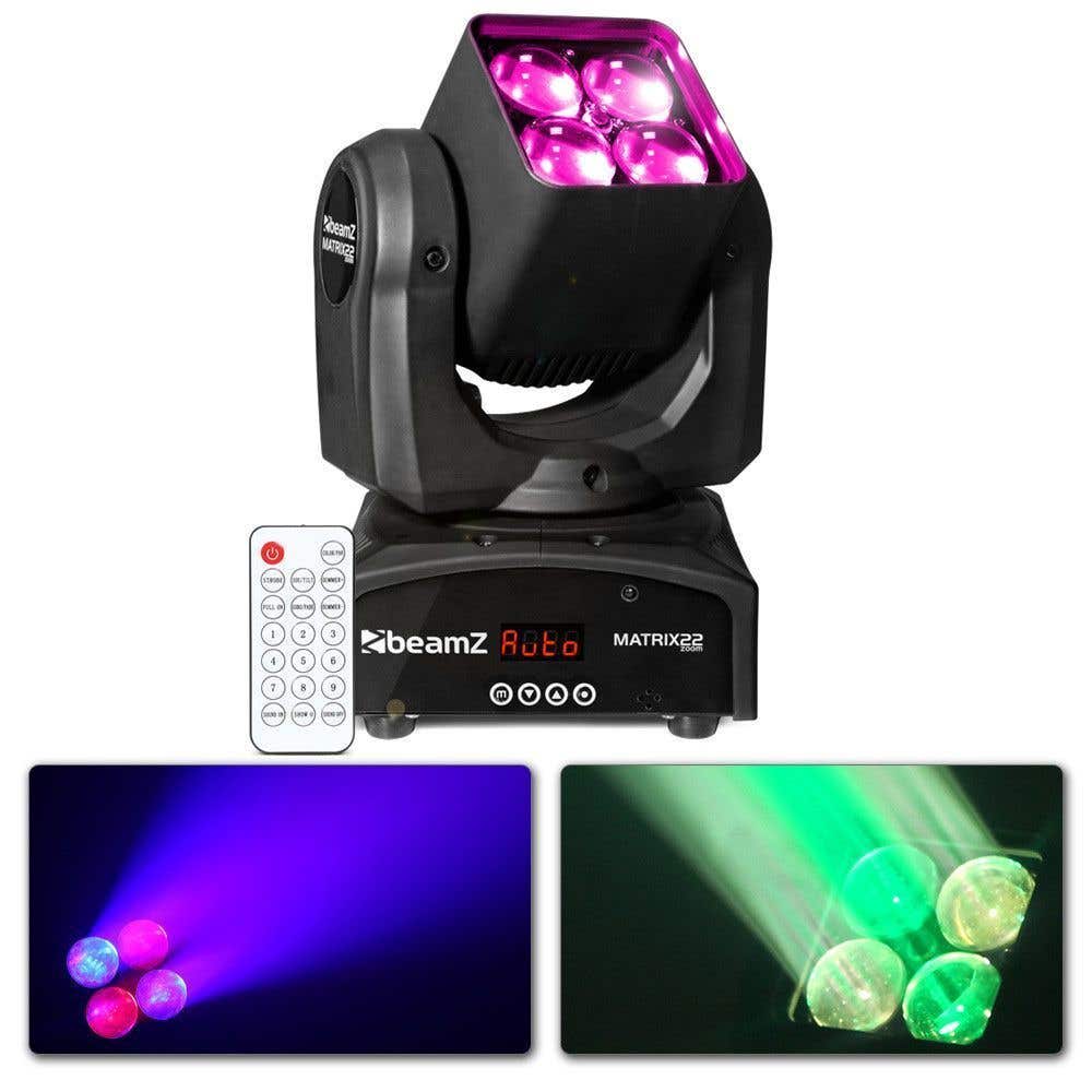 BeamZ Matrix22Z - Lyre Wash avec Zoom,4x LED RGBW, 10 Watts par LED, modes DMX et stand alone
