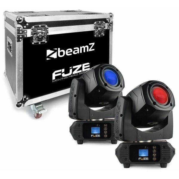 BeamZ FUZE75S - 2 lyres Spot LED avec flightcase 75W, mode DMX, roue 6 Gobos, 8 couleurs + blanc