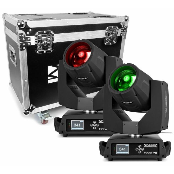 BeamZ Professional Tiger 7R - 2x lyres hybrides à LED avec fightcase, contrôle DMX, 2 roues gobos