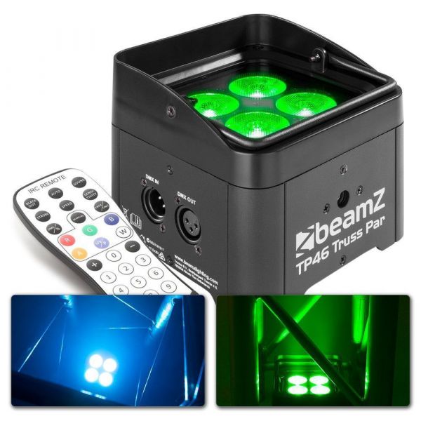 BeamZ TP46 - PROJECTEUR UPLIGHT PAR 4x LED RGB-UV, mode DMX avec télécommande