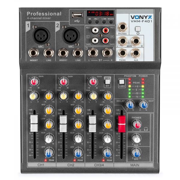 Vonyx VMM-F401 - Table de mixage 4 canaux, port USB