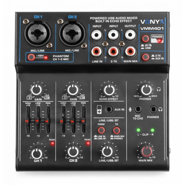 Vonyx VMM401 Mini Table de Mixage USB - 4 canaux