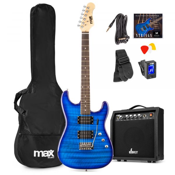 Max GigKit - Guitare Électrique Pack Débutant Ampli 40 Watts - Quilted Bleue