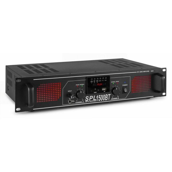 SkyTec SPL1500BTMP3 - Amplificateur professionnel Bluetooth, 2X 750 Watts, MP3/USB/SD
