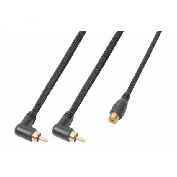 PD Connex Câble audio cordon 2 x rca mâle coudé / 1x rca femelle - 0,3m - Idéal pour relier votre ordinateur portable, votre TV, tablette, smartphone…