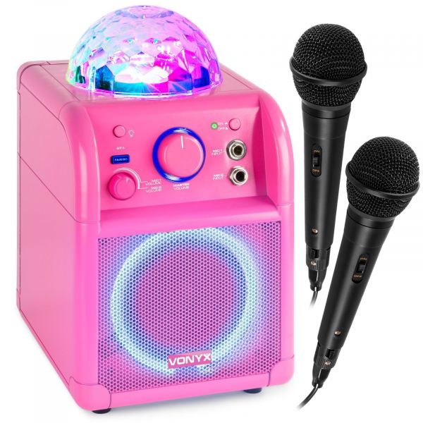Vonyx SBS55P Enceinte Bluetooth lumineuse karaoké avec deux microphones - Rose