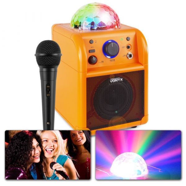 Vonyx SBS50L Enceinte Karaoké avec Microphone - Orange